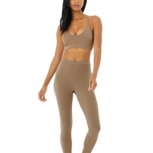 Alo Yoga Ribbed Blissful Bra in Gravel - Picture 6 of 10